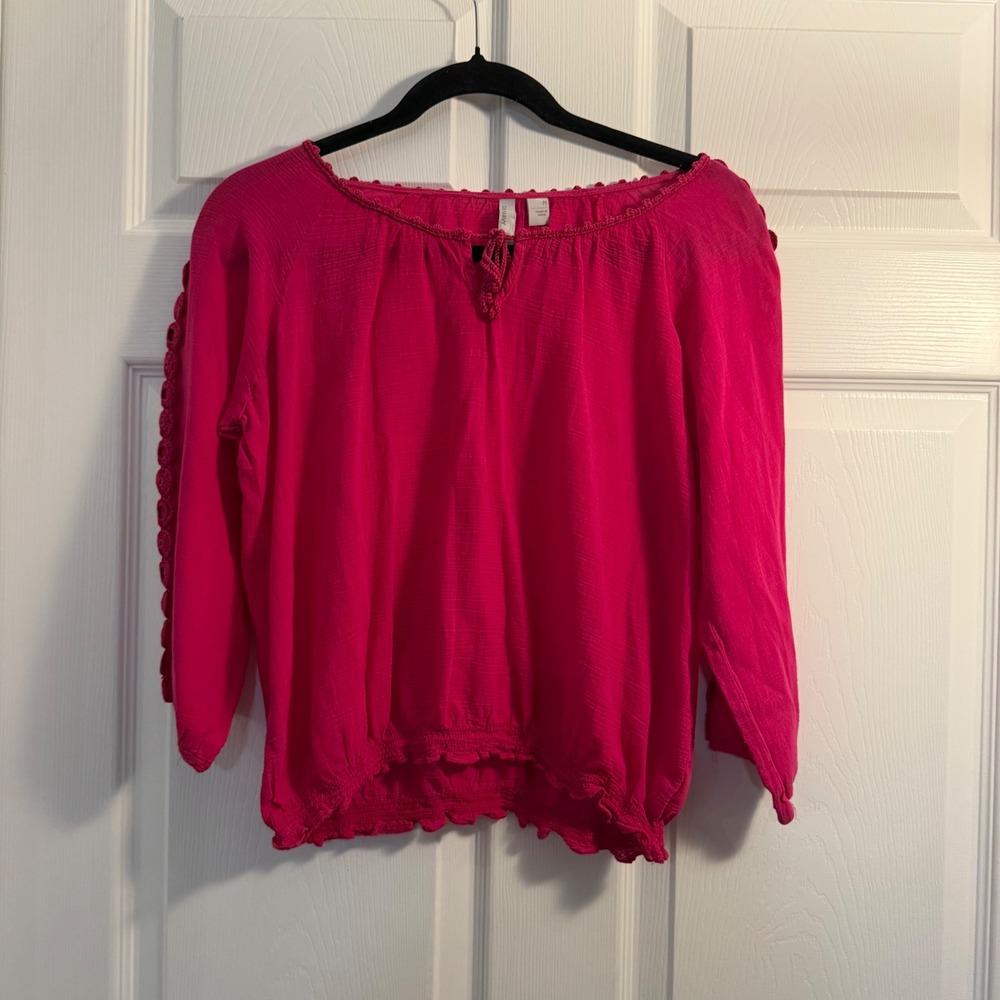 Old Navy Peasant Top Hot Pink Medium Y2K Boho Festival Casual Blouse